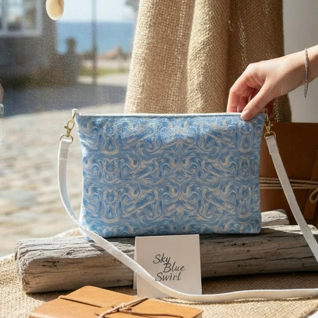 Blue Sky Swirl Vegan Leather Crossbody Bag