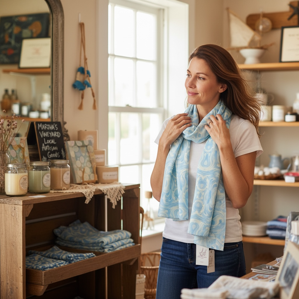 Blue Sky Swirl Silk Long Scarf