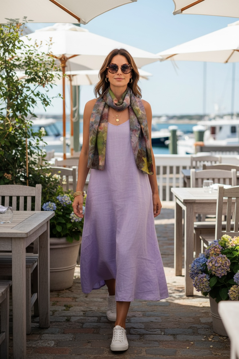 Lilac Waterlilies Silk Long Scarf