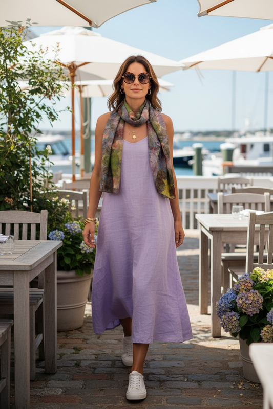 Lilac Waterlilies Silk Long Scarf