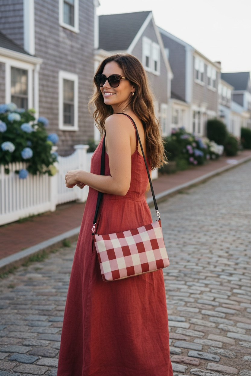 Red Gingham Vegan Leather Crossbody Purse