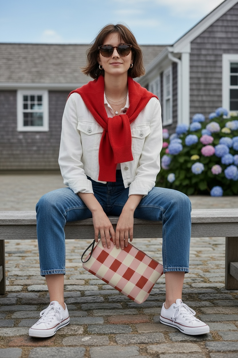 Red Gingham Vegan Leather Clutch Wristlet
