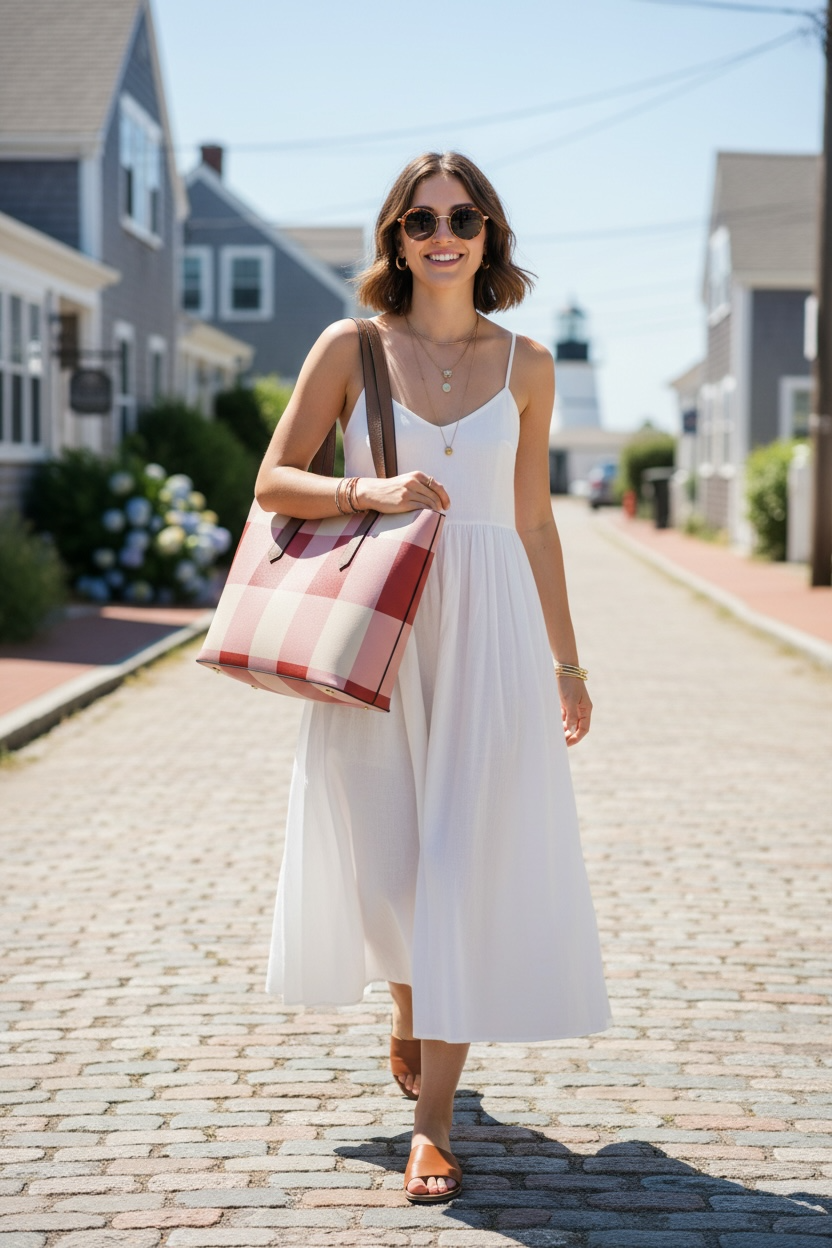 Red Gingham Vegan Leather Tote Bag