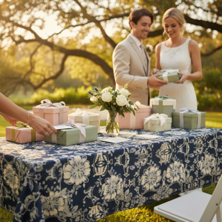 Blue Fleur Damask 60 x 60 WEDDING Tablecloth