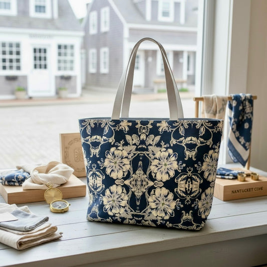 Blue Fleur Damask Tote Bag