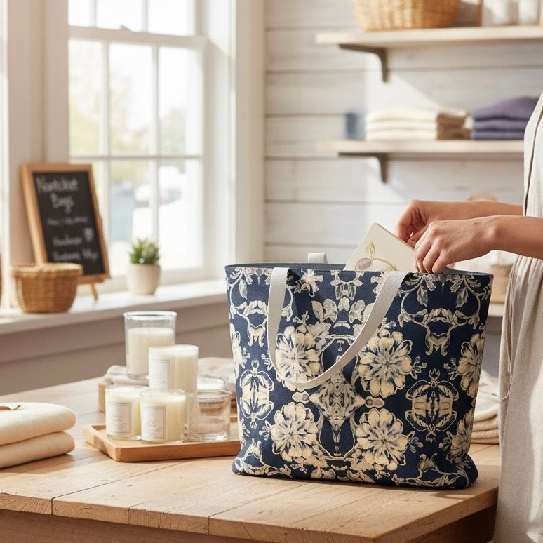 Blue Fleur Damask Tote Bag