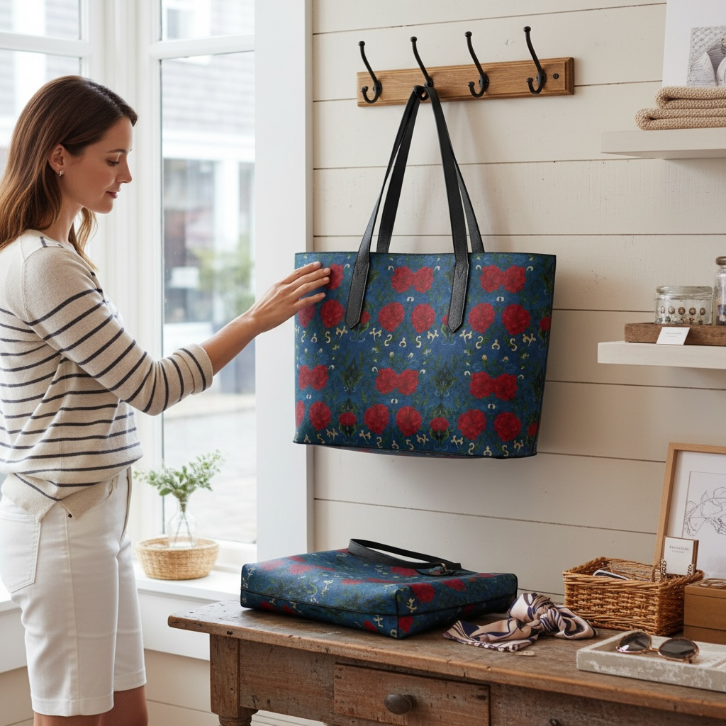 Marquesa Floral Sapphire Vegan Leather Tote Bag
