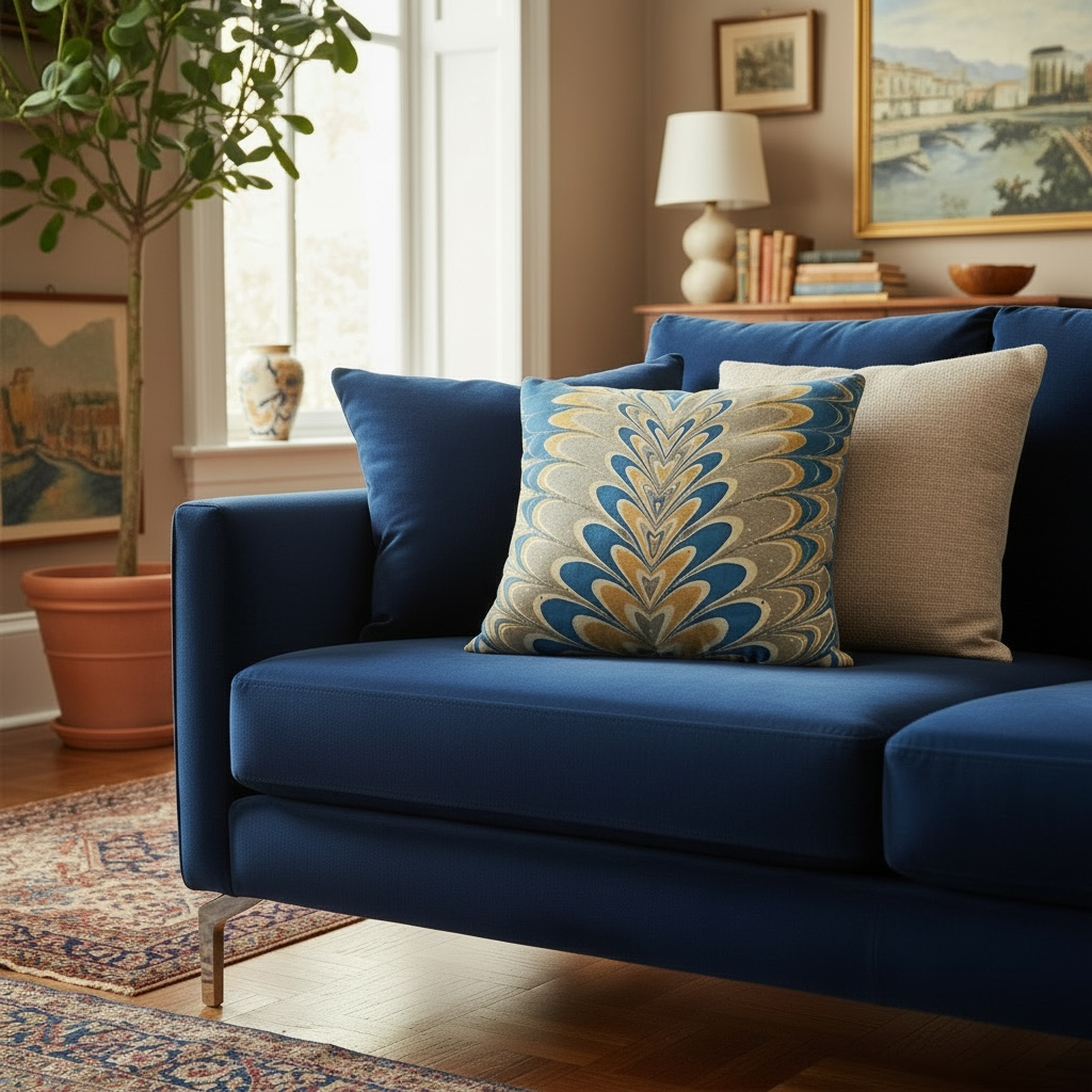 Prussian Blue Swirl 22  x 22 Pillow Cover