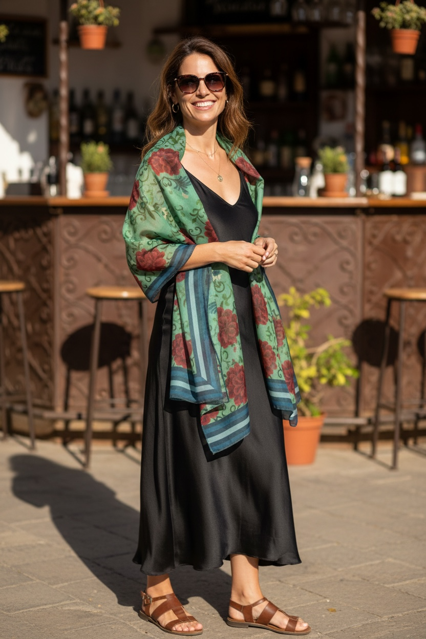 Marquesa Floral Mint Silk Long Scarf