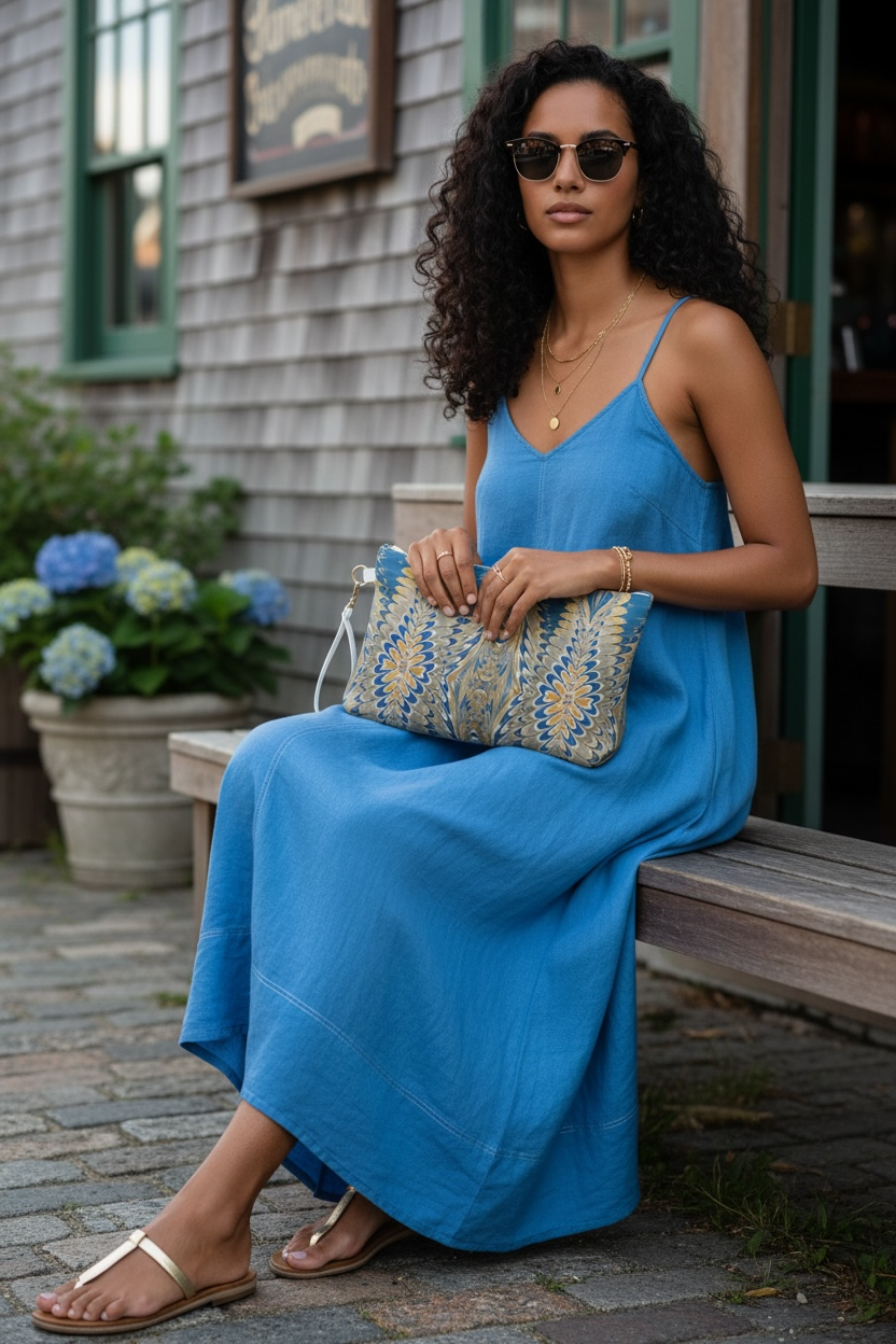Prussian Blue Swirl Vegan Leather Clutch Wristlet