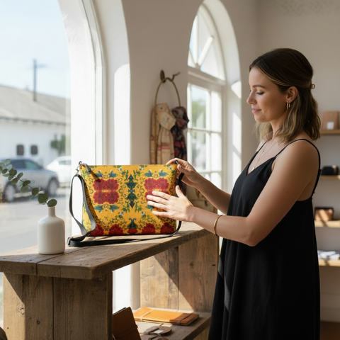 Marquesa Floral Golden Vegan Leather Crossbody Bag