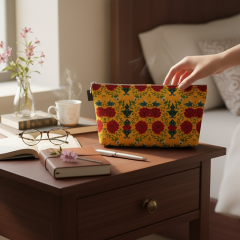 Marquesa Floral Golden Makeup Bag