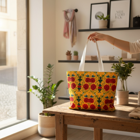 Marquesa Floral Golden Canvas Tote Bag