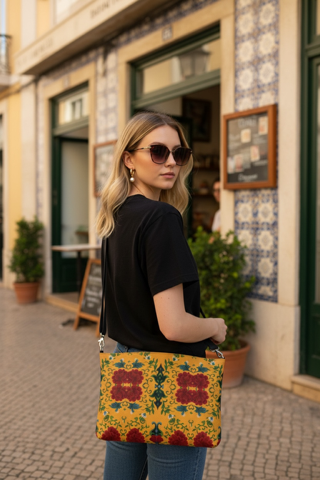 Marquesa Floral Golden Vegan Leather Crossbody Bag