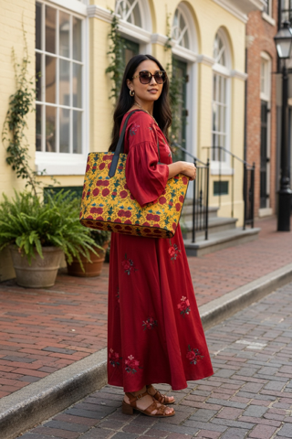 Marquesa Floral Golden Vegan Leather Tote
