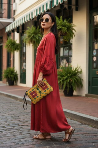 Marquesa Floral Golden Vegan Leather Clutch Wristlet