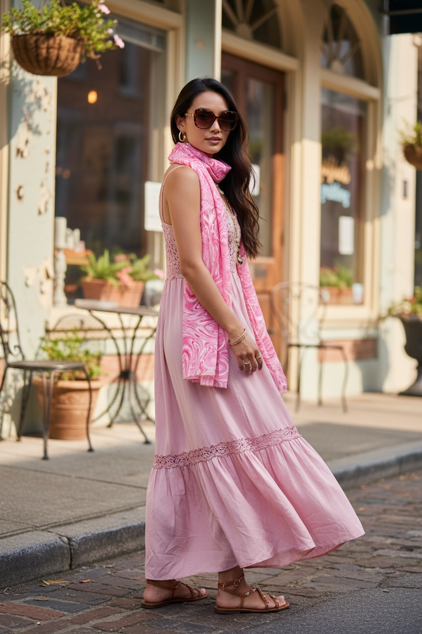 Pink Swirl Long Silk Scarf