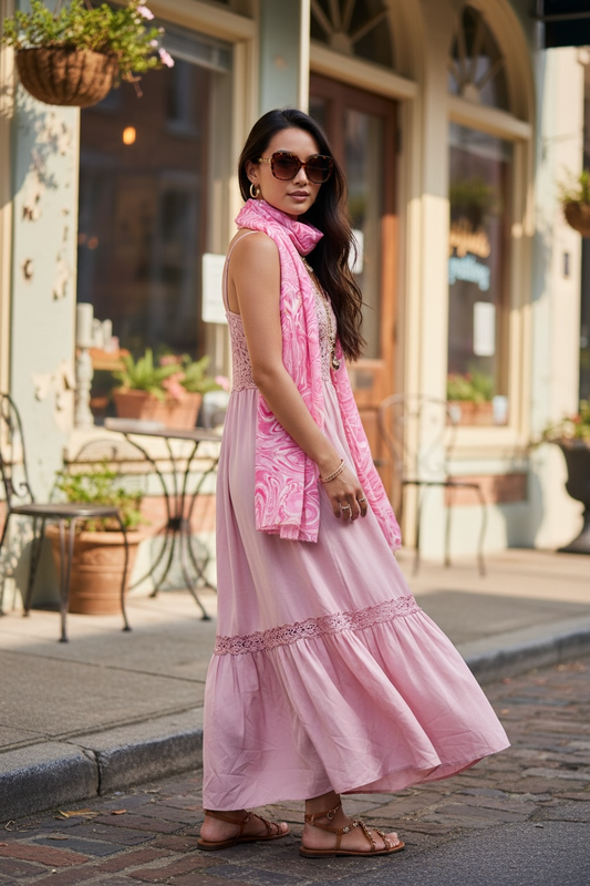 Pink Swirl Long Silk Scarf