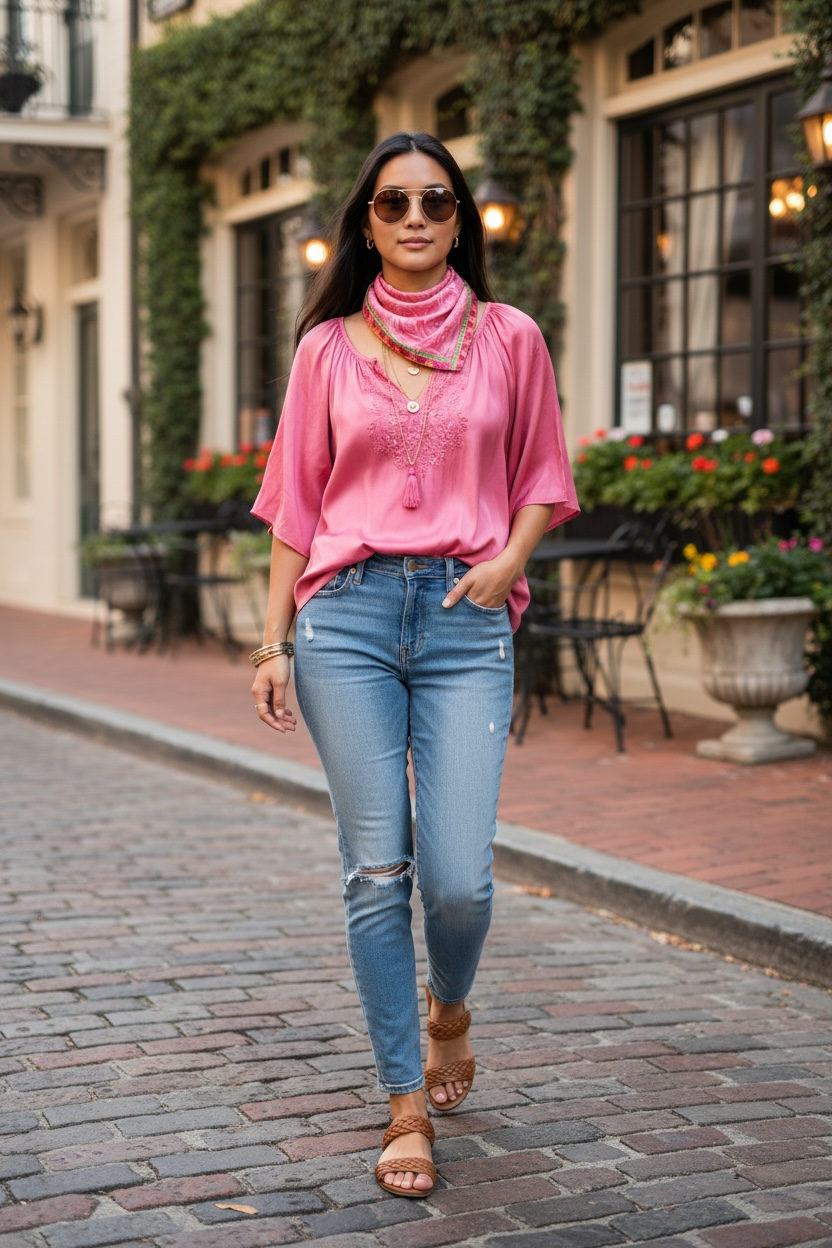 Pink Swirl with Border Silk Square Scarf