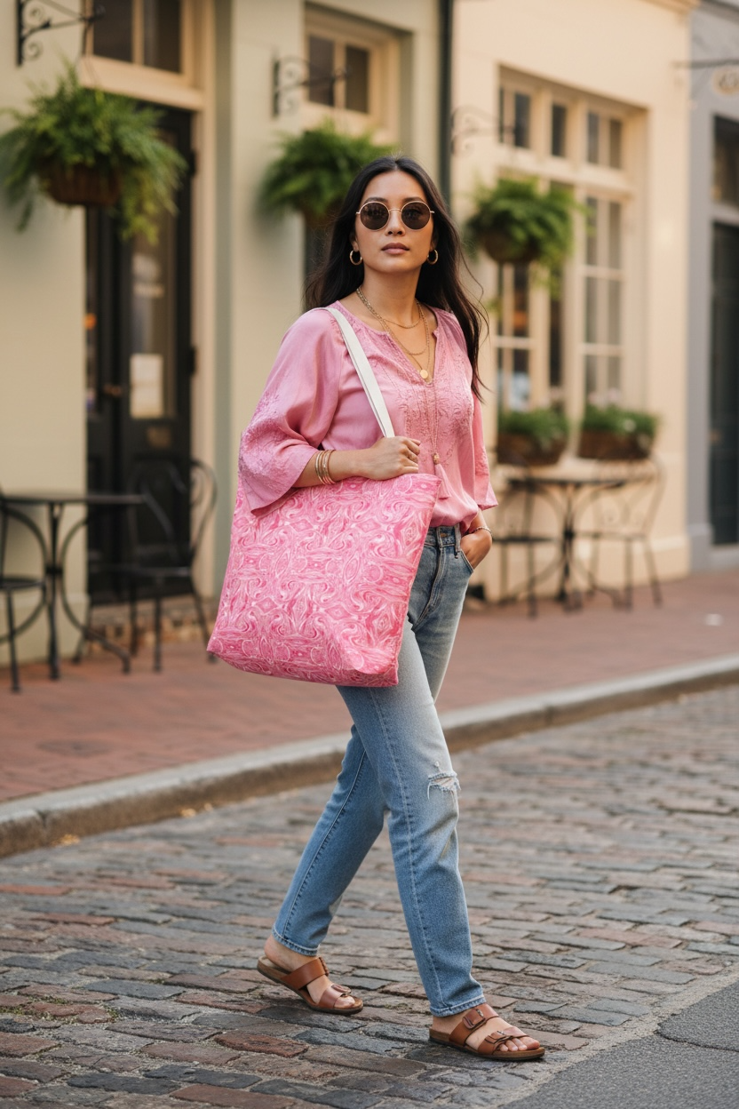 Pink Swirl Canvas Tote Bag