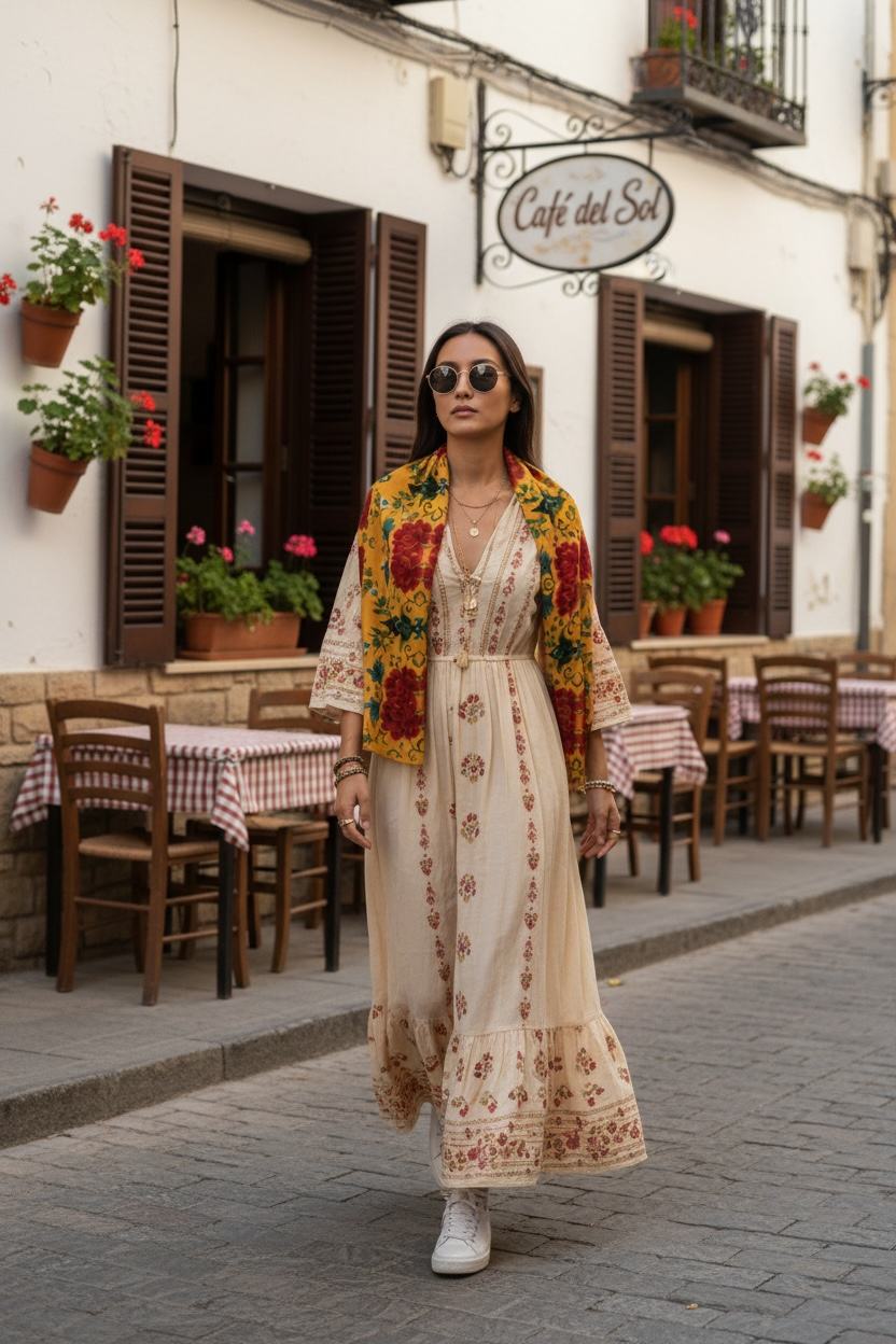 Marquesa Floral Golden Silk Long Scarf