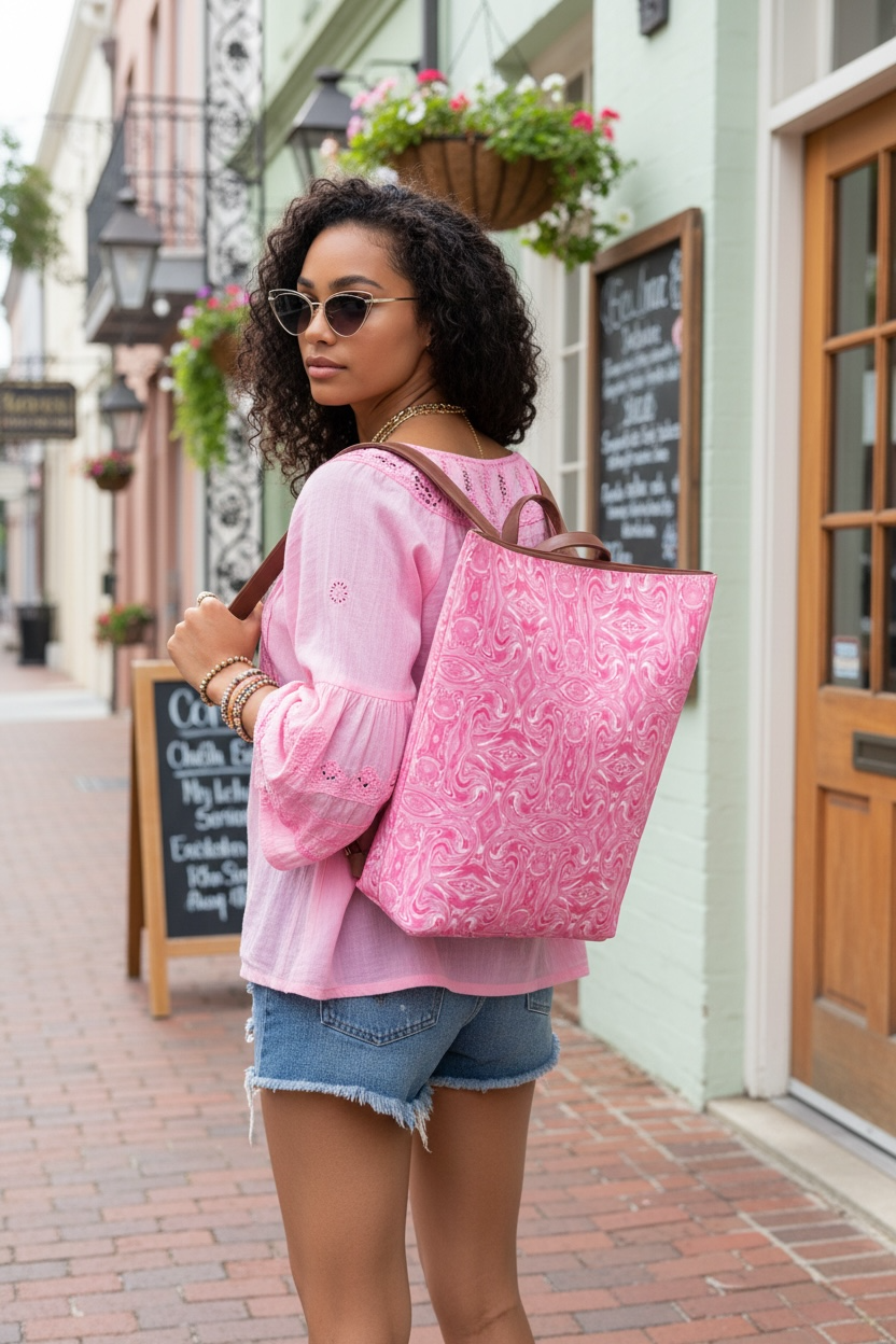 Pink Swirl Vegan Leather Backpack