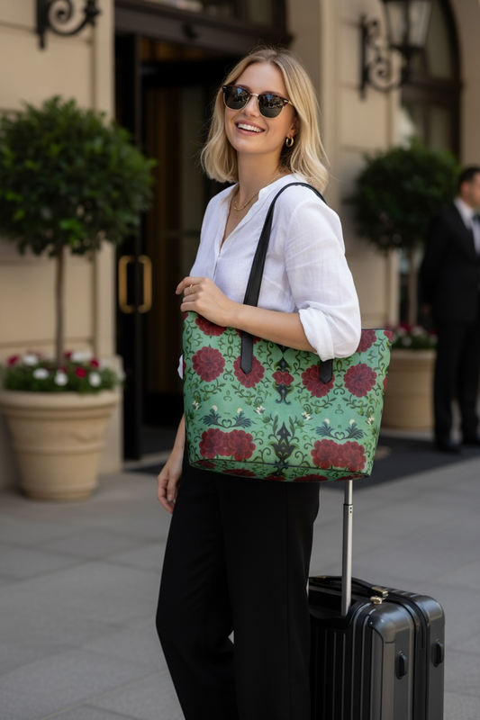 Marquesa Floral Mint Vegan Leather Tote Bag