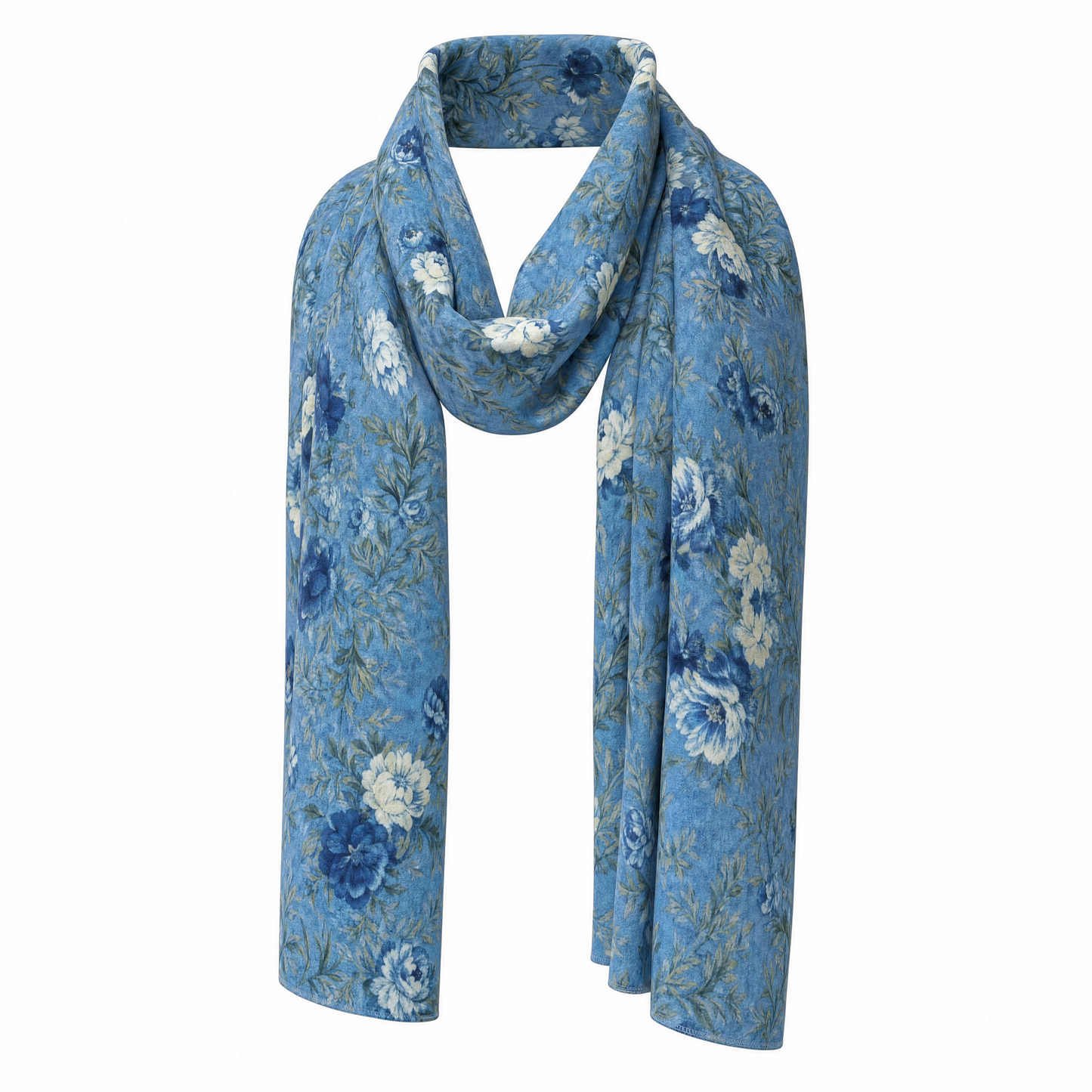 Blue Manor Blooms Long Silk Scarf