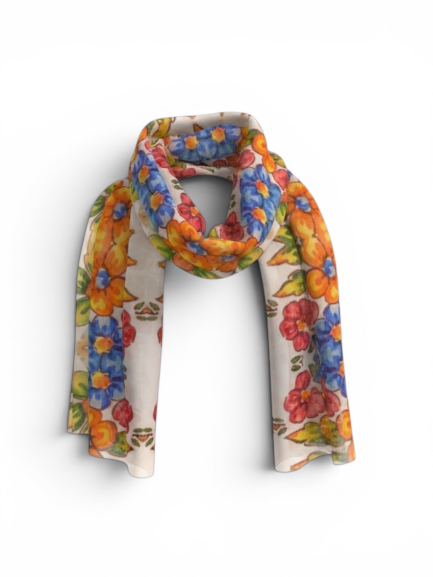 Seaside Blooms Long Silk Scarf