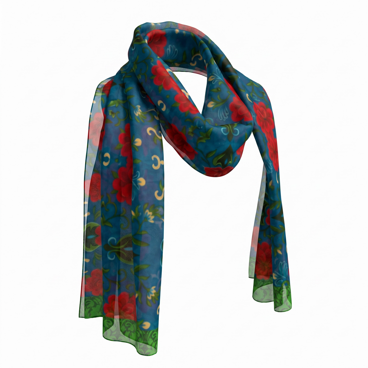 Marquesa Floral Sapphire Silk Long Scarf