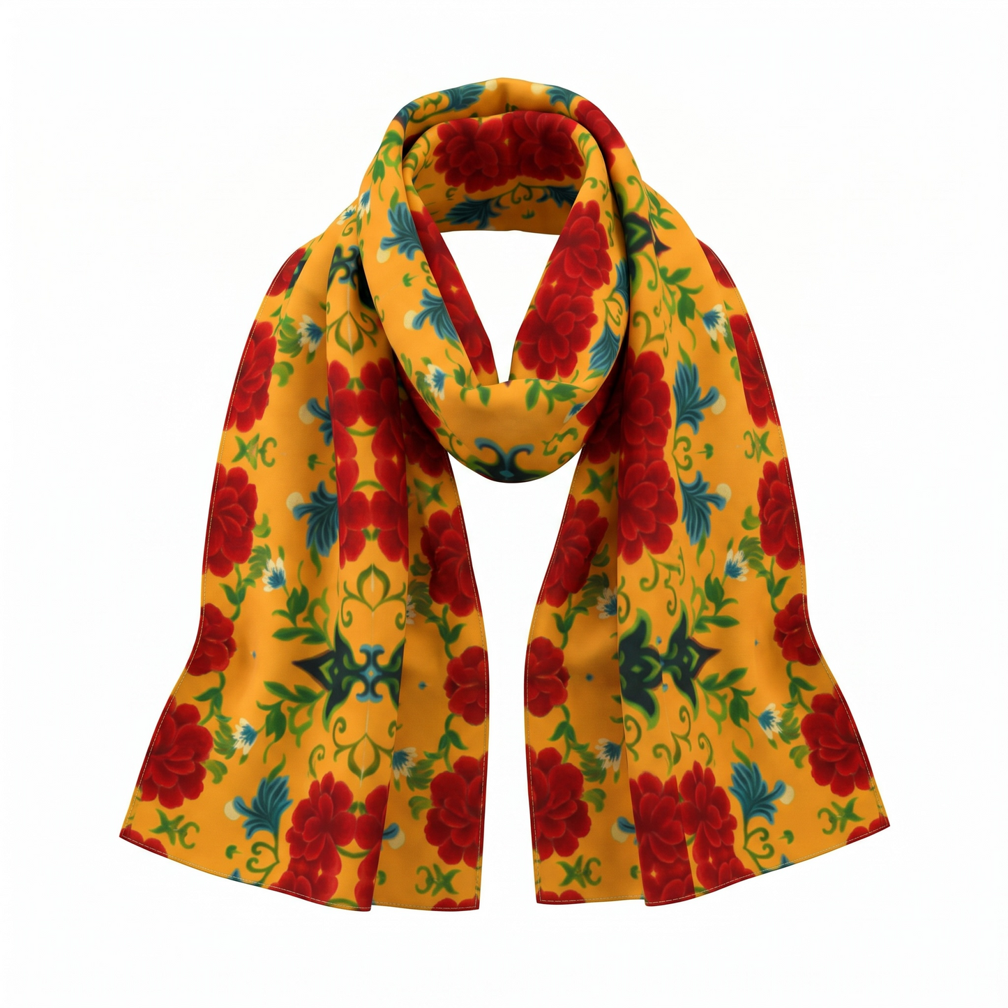 Marquesa Floral Golden Silk Long Scarf