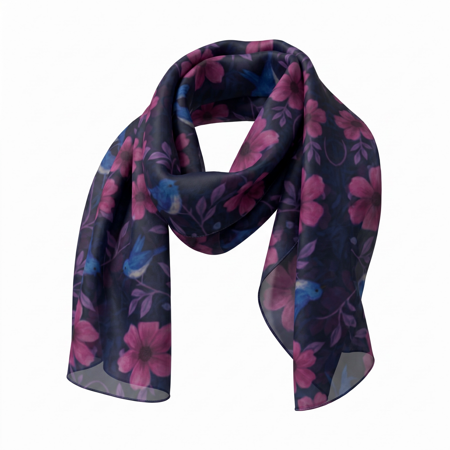 Songbird Bloom Plum Silk Long Scarf