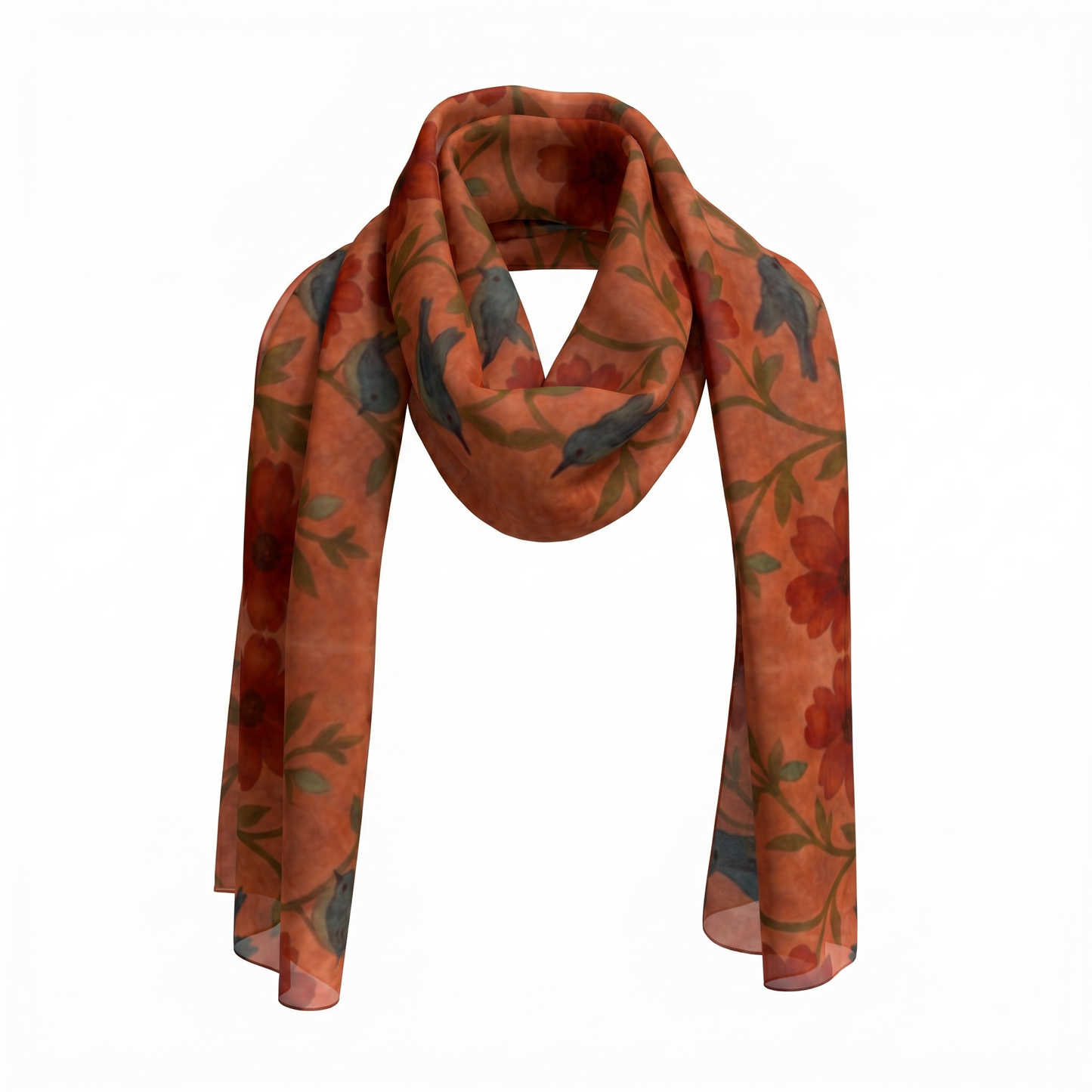 Songbird Bloom Terracotta Silk Long Scarf