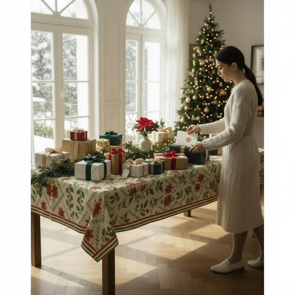 Yuletide Bloom 60 x 90 Tablecloth with Border