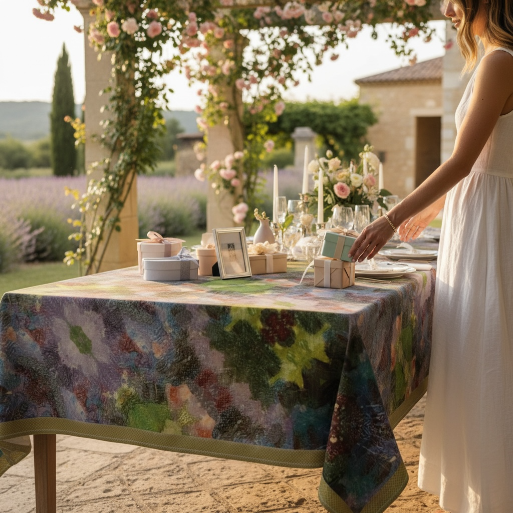 Lilac Waterlilies 60 x 90 Tablecloth with Gold Border