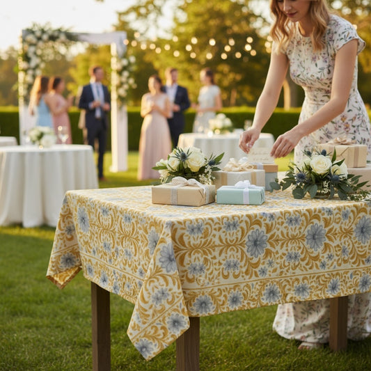 Gilded Garden Damask 60 x 90 WEDDING Tablecloth with Border
