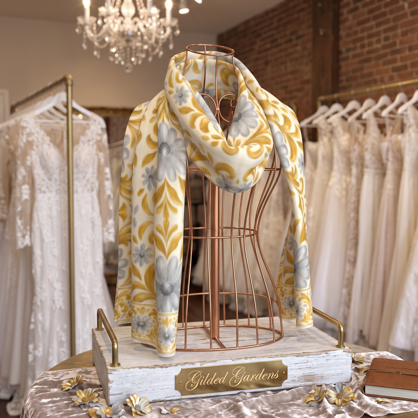 Gilded Garden long Silk Scarf