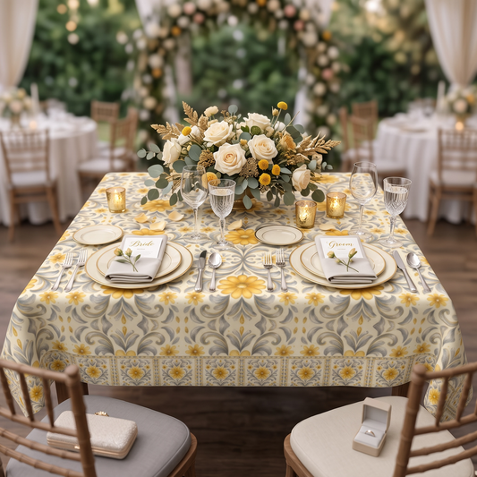 Silver Garden 60 x 60 WEDDING Tablecloth with Border