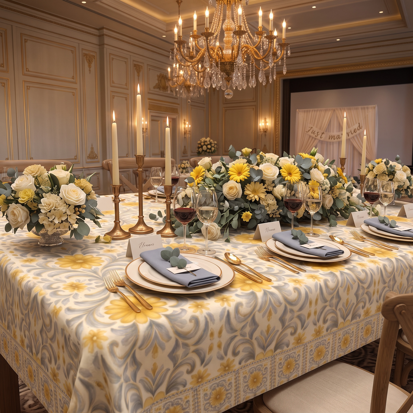 Silver Garden 60 x 90 WEDDING Tablecloth with Border