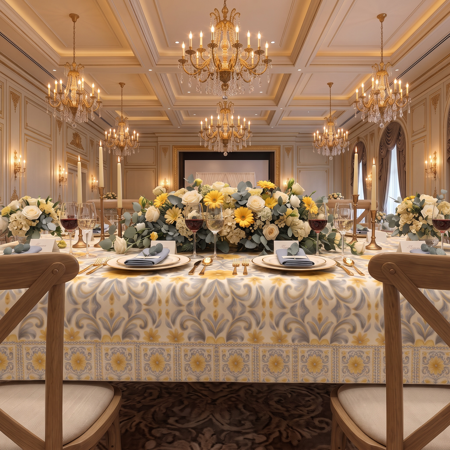 Silver Garden 60 x 90 WEDDING Tablecloth with Border