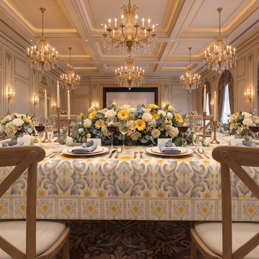 Silver Garden 60 x 90 WEDDING Tablecloth with Border