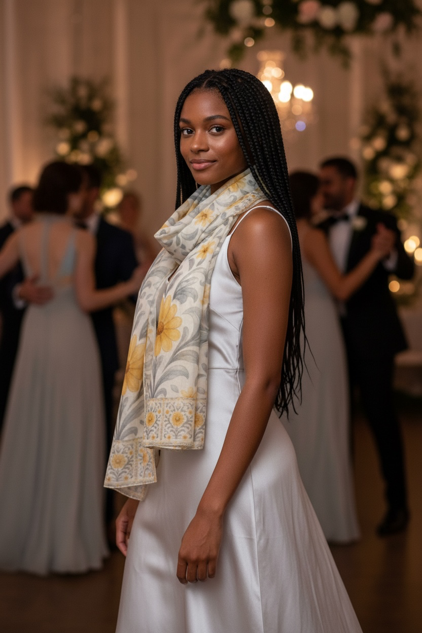 Silver Garden long scarf with border