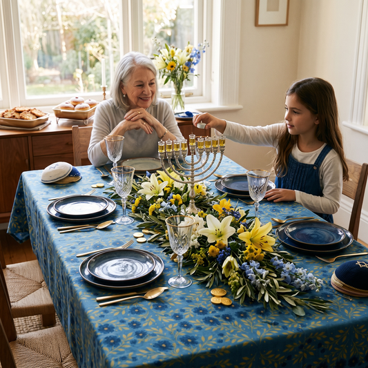 INDIGO MEADOW TABLECLOTH 90 X 60