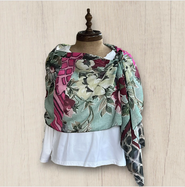 Sea Foam Roses Chiffon Scarf