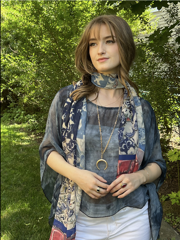 Chinoise Blue Chiffon Scarf