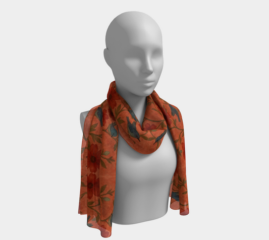 Songbird Bloom Terracotta Silk Long Scarf