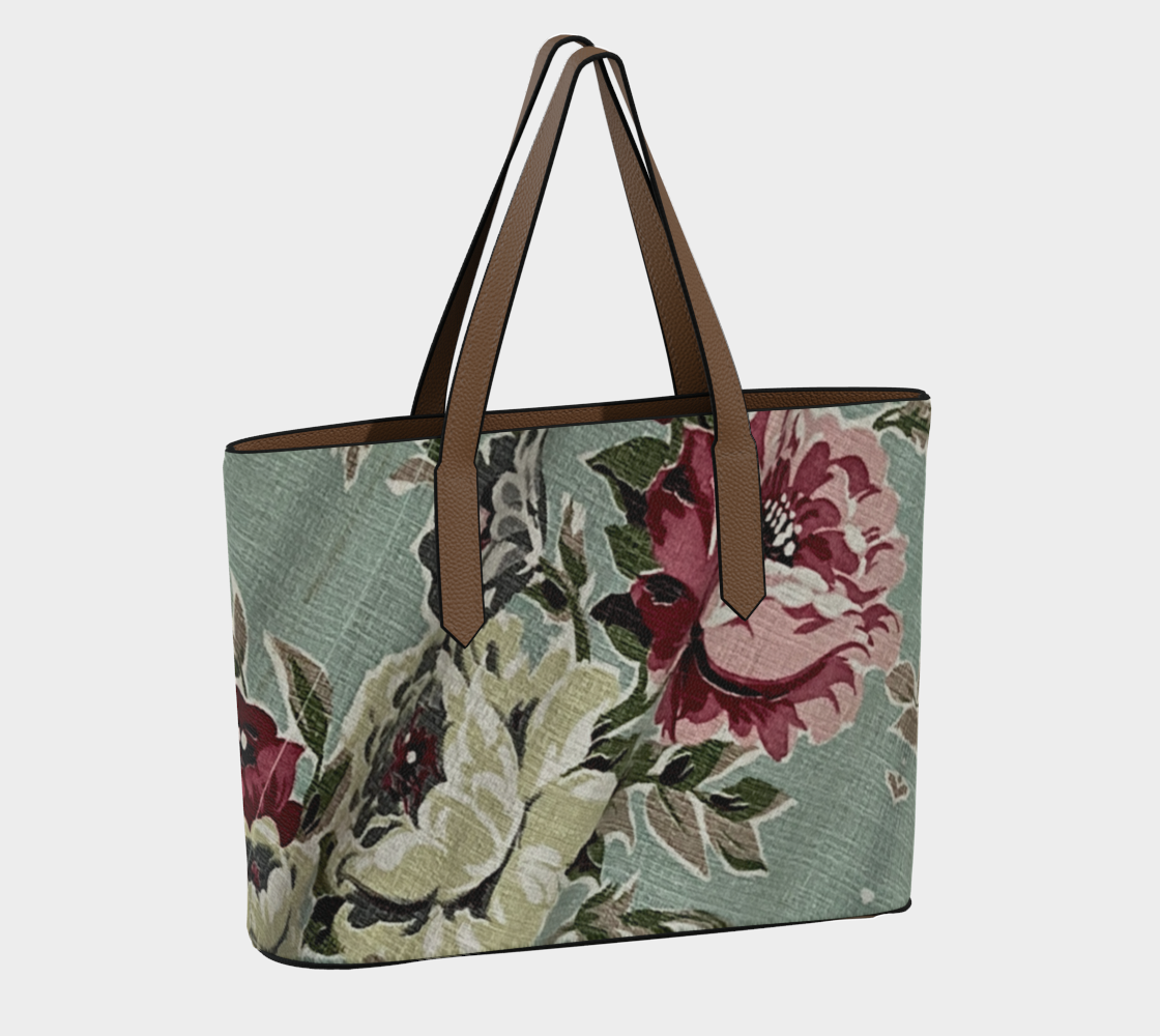 Seafoam Roses Vegan Leather Tote Bag