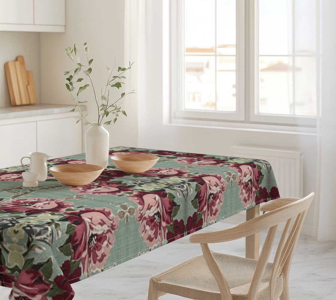 Seafoam Roses 90 x 60 wedding tablecloth