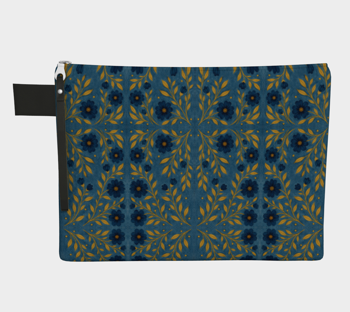 Indigo Meadow floral allover zipper carry all