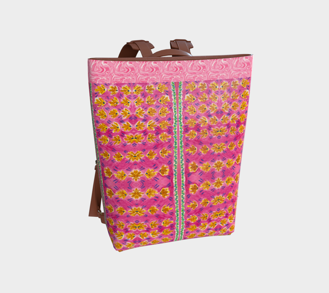 Pink Botanique with Border Vegan Leather Backpack